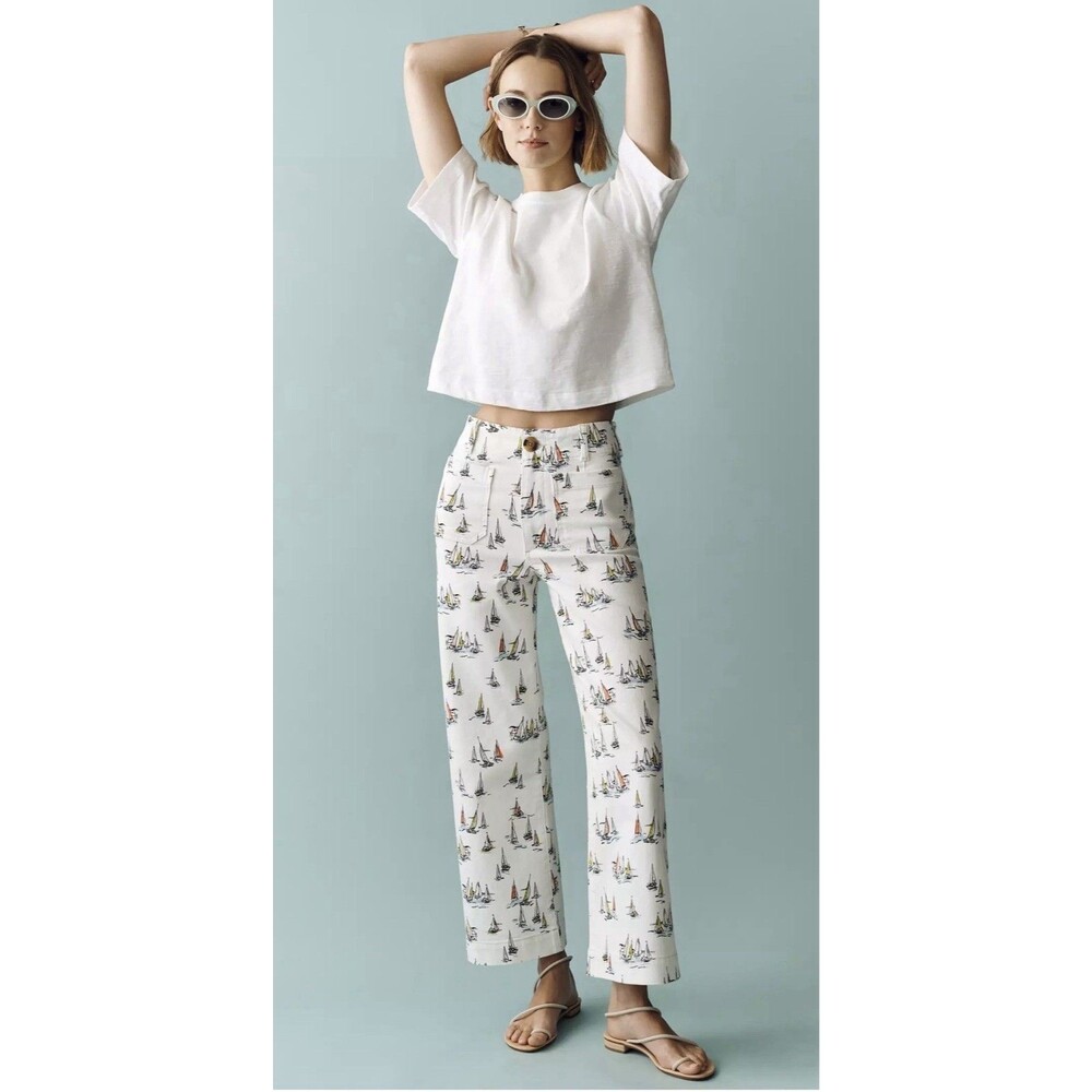 Anthropologie Maeve Colette High-Rise Wide-Leg Full-Length Sailboat Jeans Sz 24